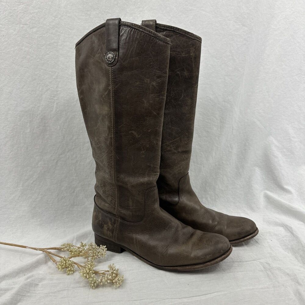 Frye Melissa Button Tall Brown Boots Womens Sz 9.5B Biker Fall Boho Riding